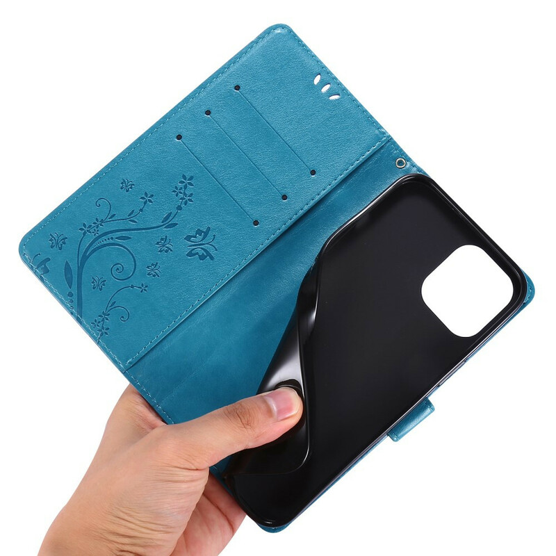 Kotelo iPhone 12 Pro Max Perhoset ja kukat Lanyard