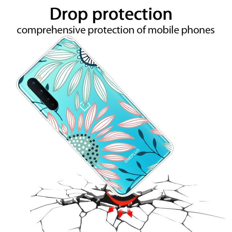 OnePlus North läpinäkyvä kukka tapauksessa