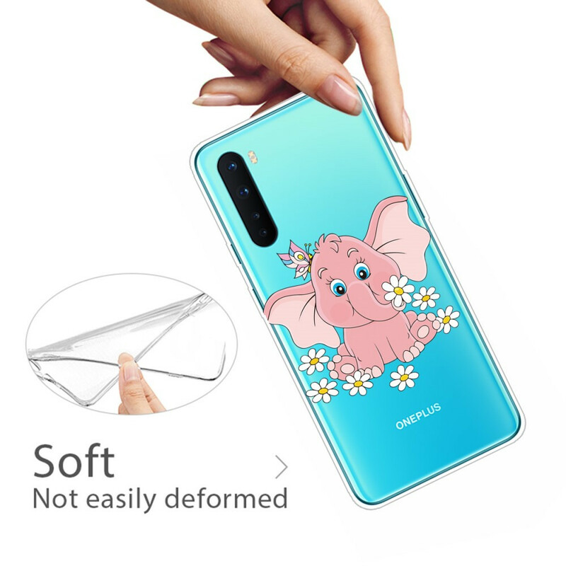 OnePlus North läpinäkyvä vaaleanpunainen norsu asia