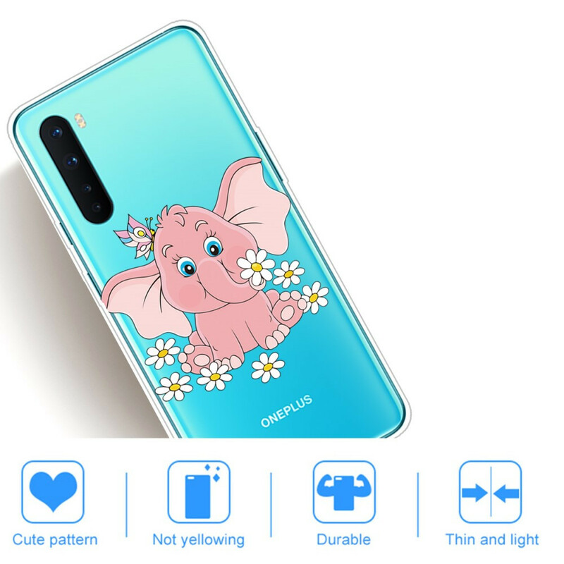 OnePlus North läpinäkyvä vaaleanpunainen norsu asia