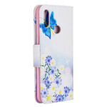 Samsung Galaxy A10s tapauksessa maalattu perhosia ja kukkia