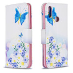 Samsung Galaxy A10s tapauksessa maalattu perhosia ja kukkia
