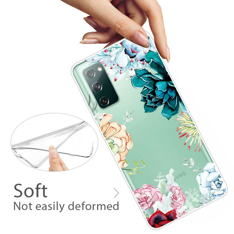 Samsung Galaxy S20 FE läpinäkyvä akvarelli kukka kotelo