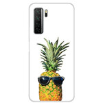Huawei P40 Lite 5G läpinäkyvä ananaskansi lasien kanssa