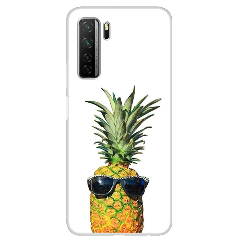 Huawei P40 Lite 5G läpinäkyvä ananaskansi lasien kanssa