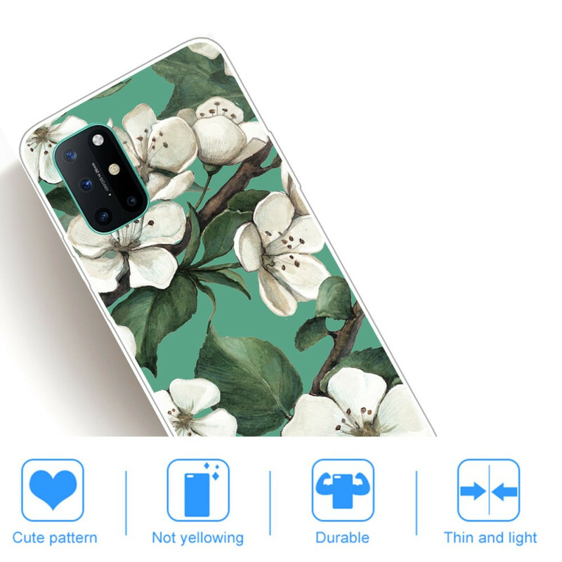 OnePlus 8T Kansi maalattu valkoiset kukat