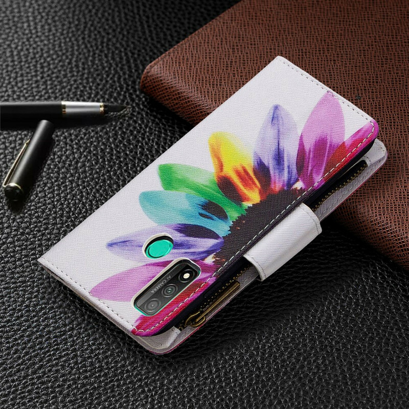 Huawei P Smart Case 2020 vetoketjullinen tasku kukka