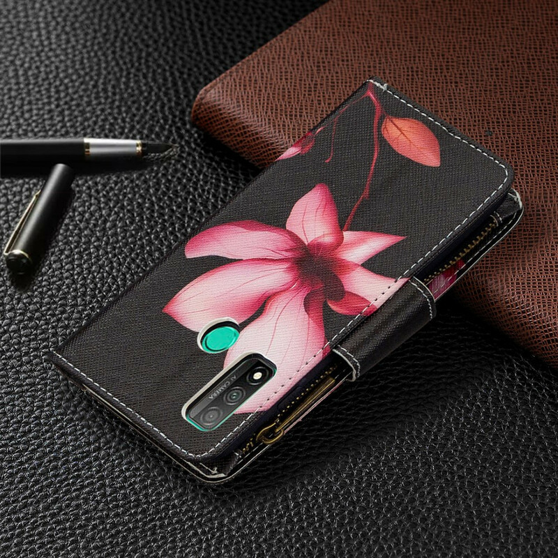 Huawei P Smart Case 2020 vetoketjullinen tasku kukka