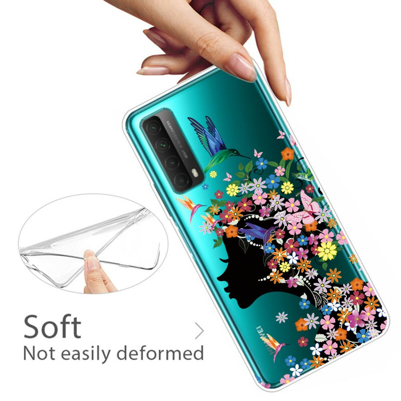 Huawei P Smart 2021 läpinäkyvä kukallinen tyttö asia