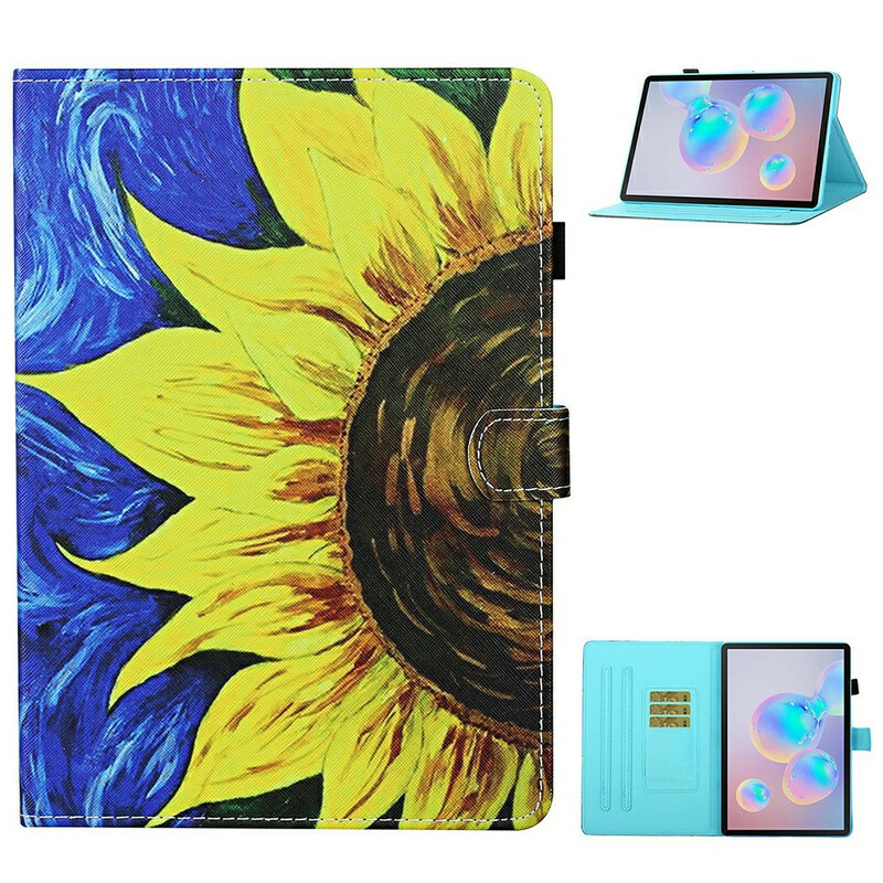 Samsung Galaxy Tab S7 tapauksessa auringonkukka maalattu