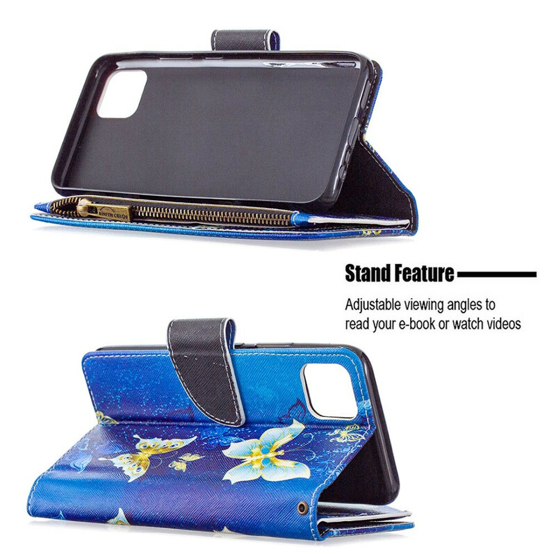 Realme C11 vetoketjullinen tasku kultainen perhoset