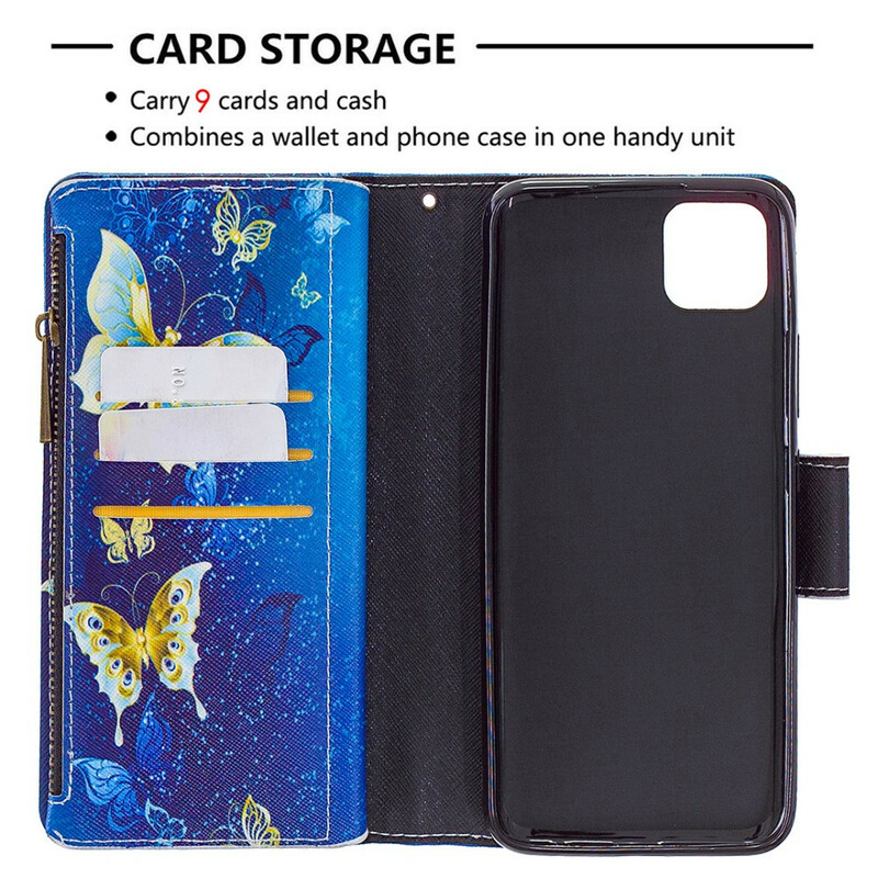 Realme C11 Vetoketjullinen tasku kultainen perhoset