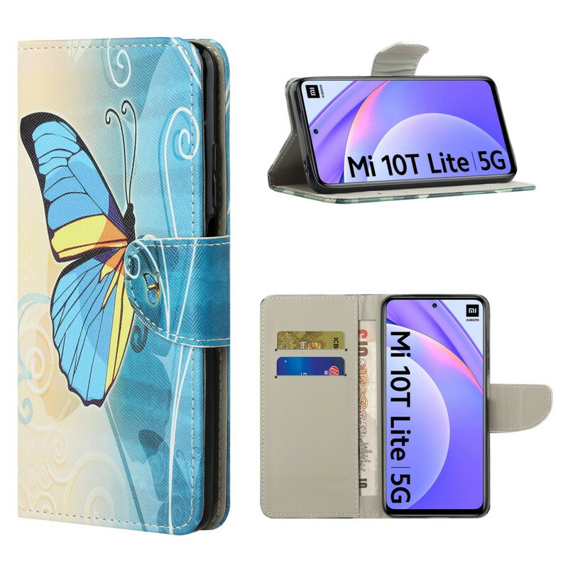 Xiaomi Mi 10T Lite Butterfly Case sininen ja keltainen