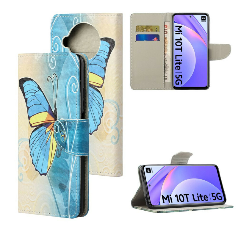 Xiaomi Mi 10T Lite Butterfly Case sininen ja keltainen