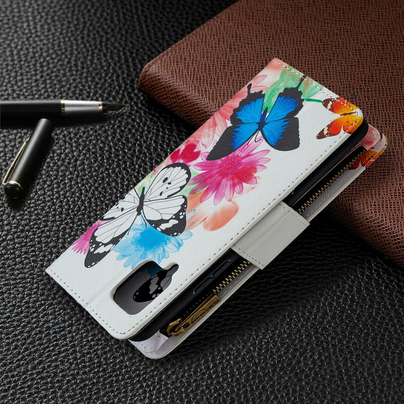 Samsung Galaxy A42 5G vetoketjullinen tasku perhoset asia