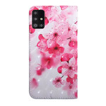 Samsung Galaxy A51 5G tapauksessa vaaleanpunaiset kukat