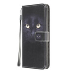 Samsung Galaxy A42 5G Musta Cat Eye Kotelo hihnalla