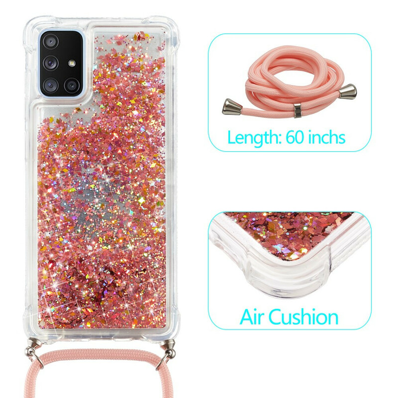 Samsung Galaxy A51 5G Glitter Kotelo, jossa on kaulanauha