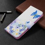 Samsung Galaxy M11 tapauksessa maalattu perhosia ja kukkia