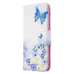 Samsung Galaxy M11 tapauksessa maalattu perhosia ja kukkia