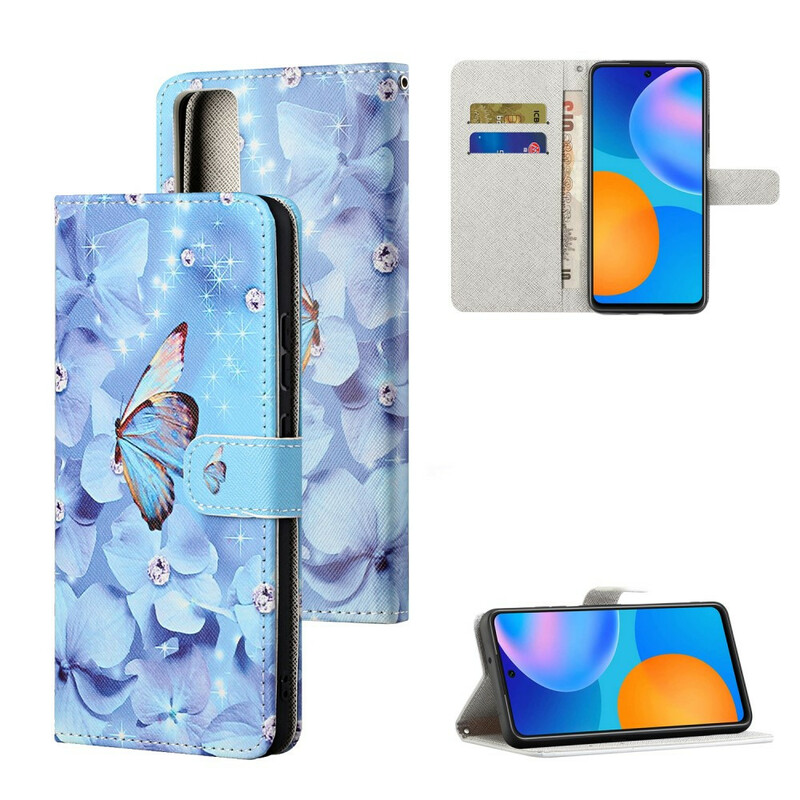 Kotelo Huawei P Smart 2021 Diamond Butterflies hihnalla