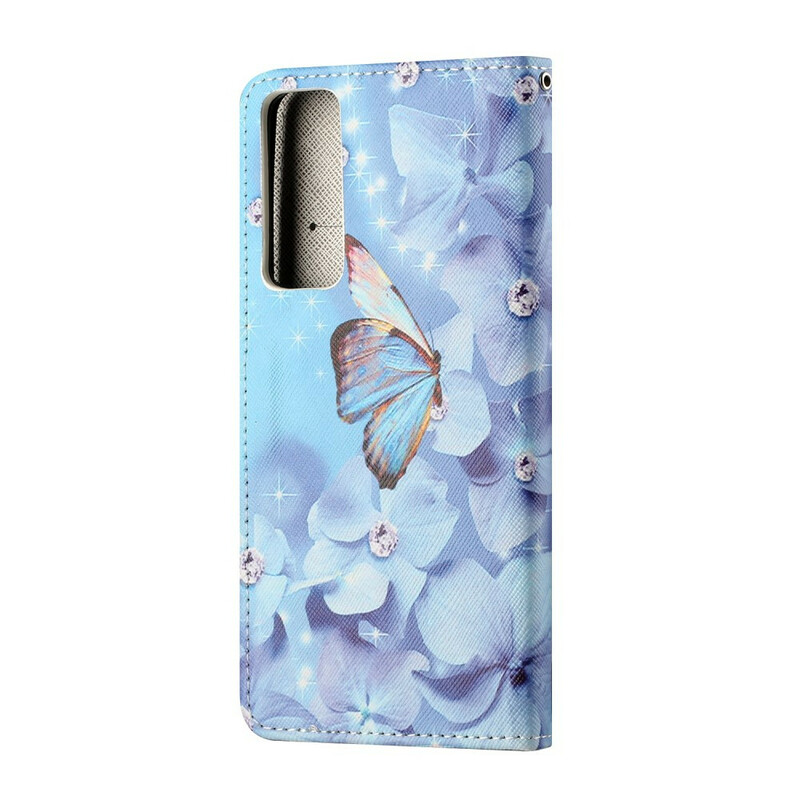 Kotelo Huawei P Smart 2021 Diamond Butterflies hihnalla