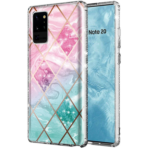 Samsung Galaxy Note 20 Ultra Marble Glitter Tile Cover -laattasuojus