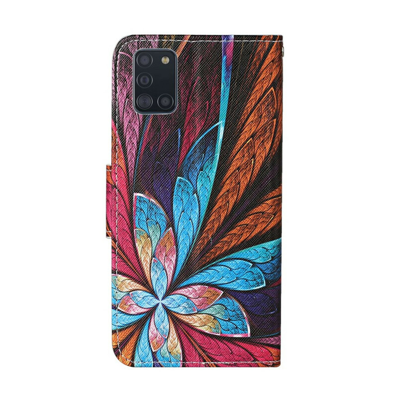 Samsung Galaxy A31 Kotelo Värilliset lehdet hihnalla