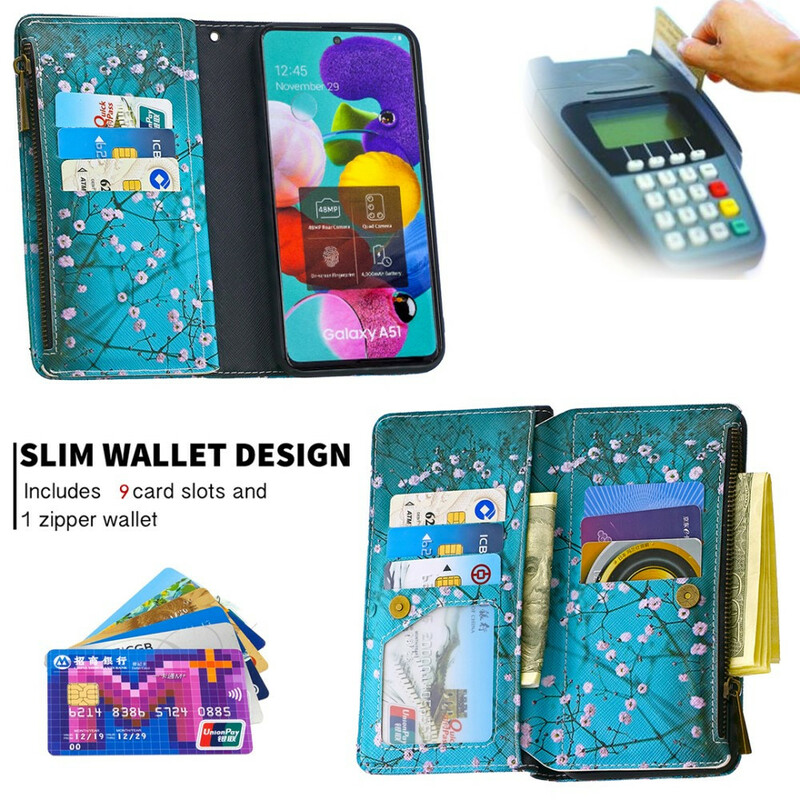 Samsung Galaxy A51 vetoketjullinen kotelo puu Samsung Galaxy A51 vetoketjullinen kotelo puu