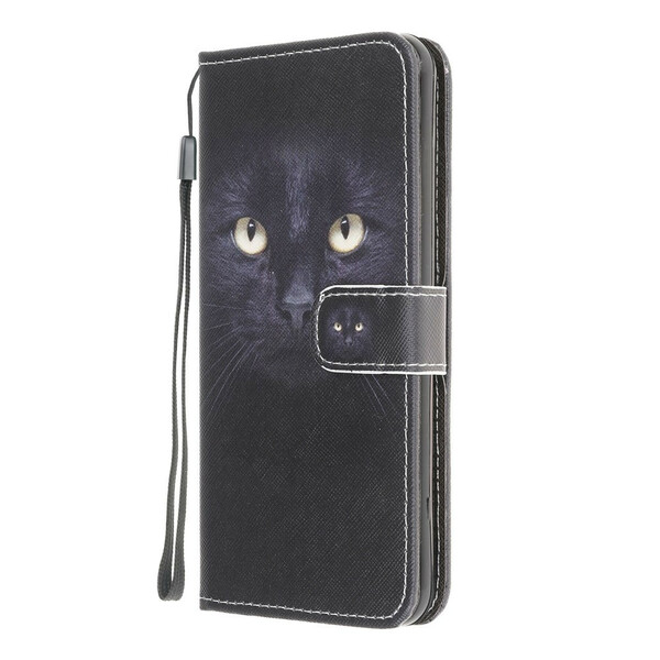 Samsung Galaxy A12 musta kissa silmä hihna tapauksessa