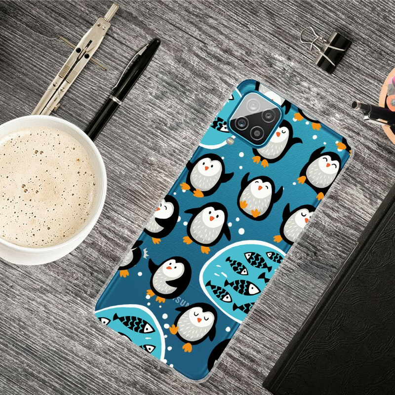 Samsung Galaxy A12 pingviinit ja kalat Case