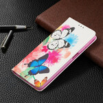 Flip Cover Samsung Galaxy A12 Värilliset perhoset