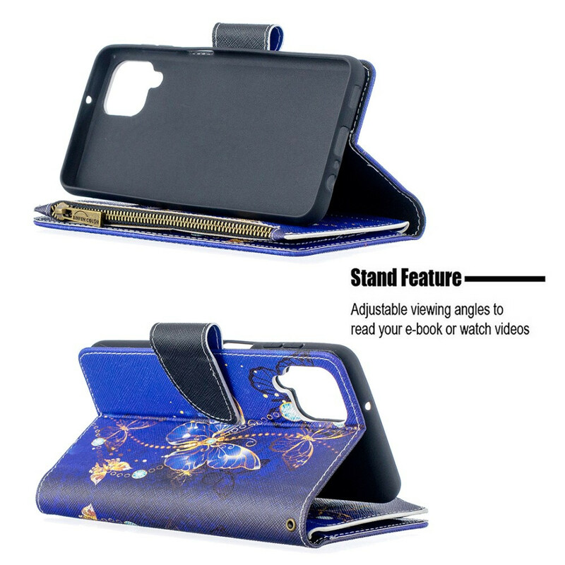 Samsung Galaxy A12 vetoketjullinen tasku perhoset asia