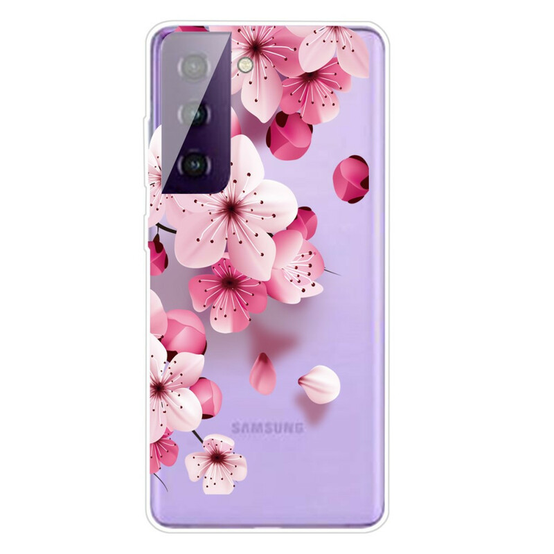 Samsung Galaxy S21 5G tapauksessa pieni vaaleanpunainen kukkia