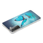 Samsung Galaxy S21 5G Perhonen tapauksessa sininen fluoresoiva