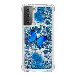 Samsung Galaxy S21 5G Glitter sininen perhoset Case