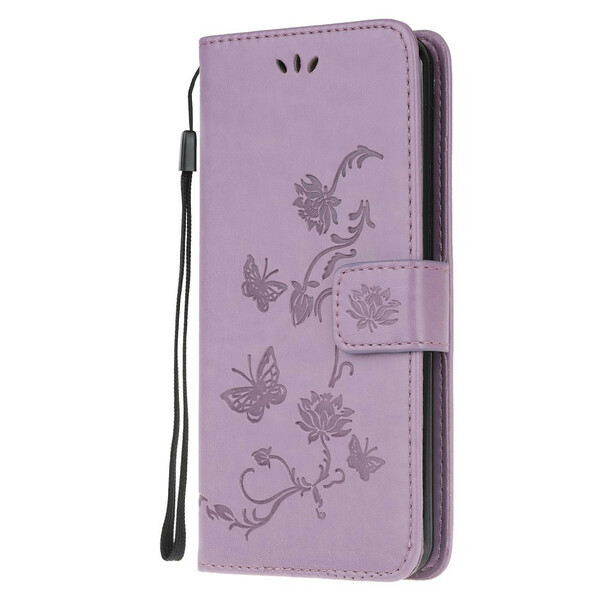 Samsung Galaxy A52 5G perhoset ja kukat hihna tapauksessa